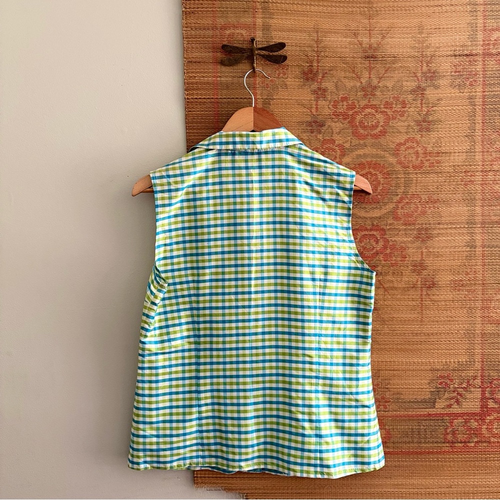 Vintage Silk Gingham Checkered Plaid Sleeveless Button Down Blouse size 8 - Picture 4 of 4